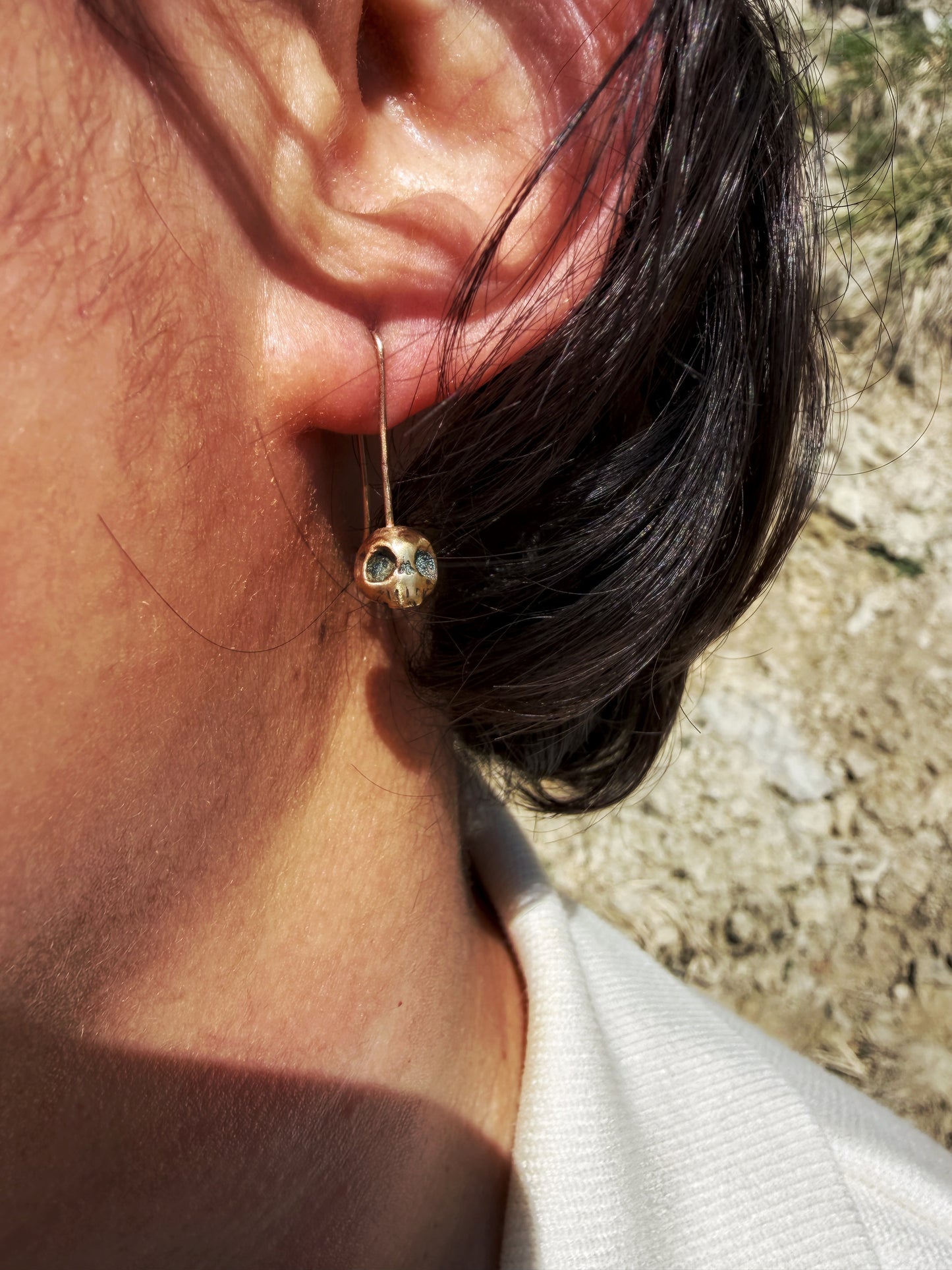 Gold Skull Drop Earrings
