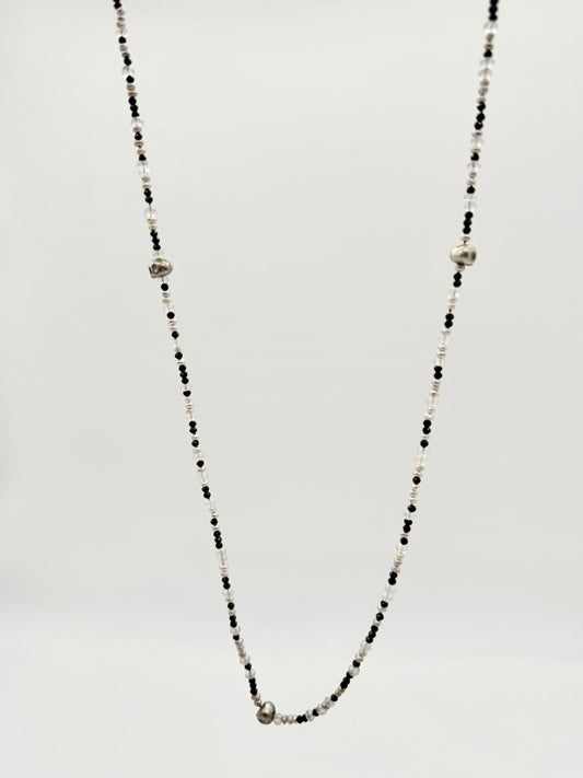 Long Pearl & Silver Skulls Necklace - Virginia Allan