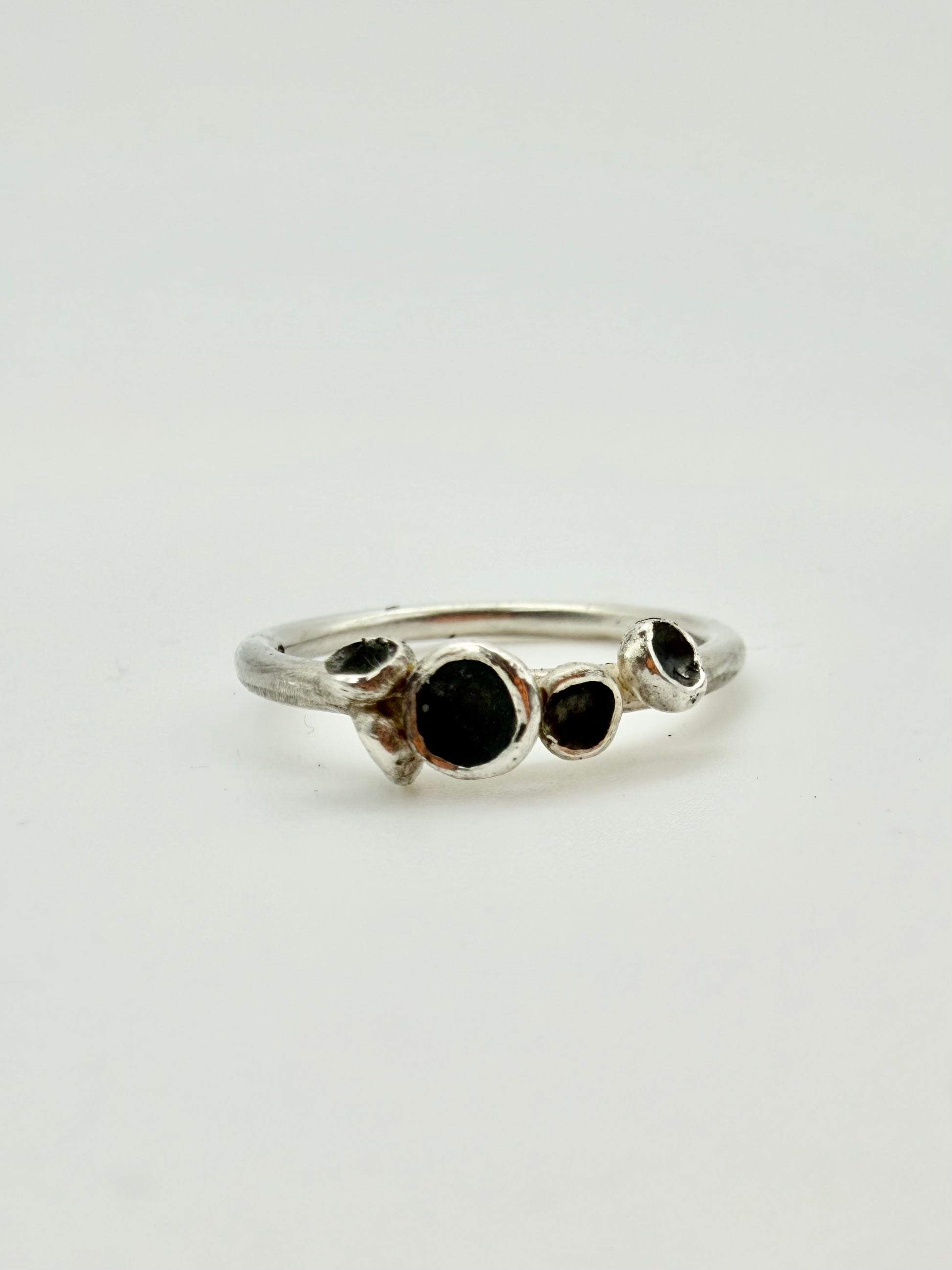 Three setting silver ring with gemstones - handmade by Virginia Allan