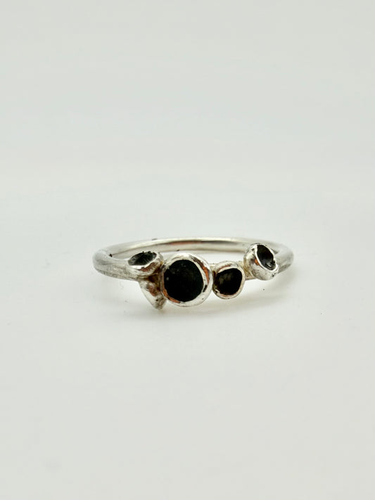 Three setting silver ring with gemstones - handmade by Virginia Allan