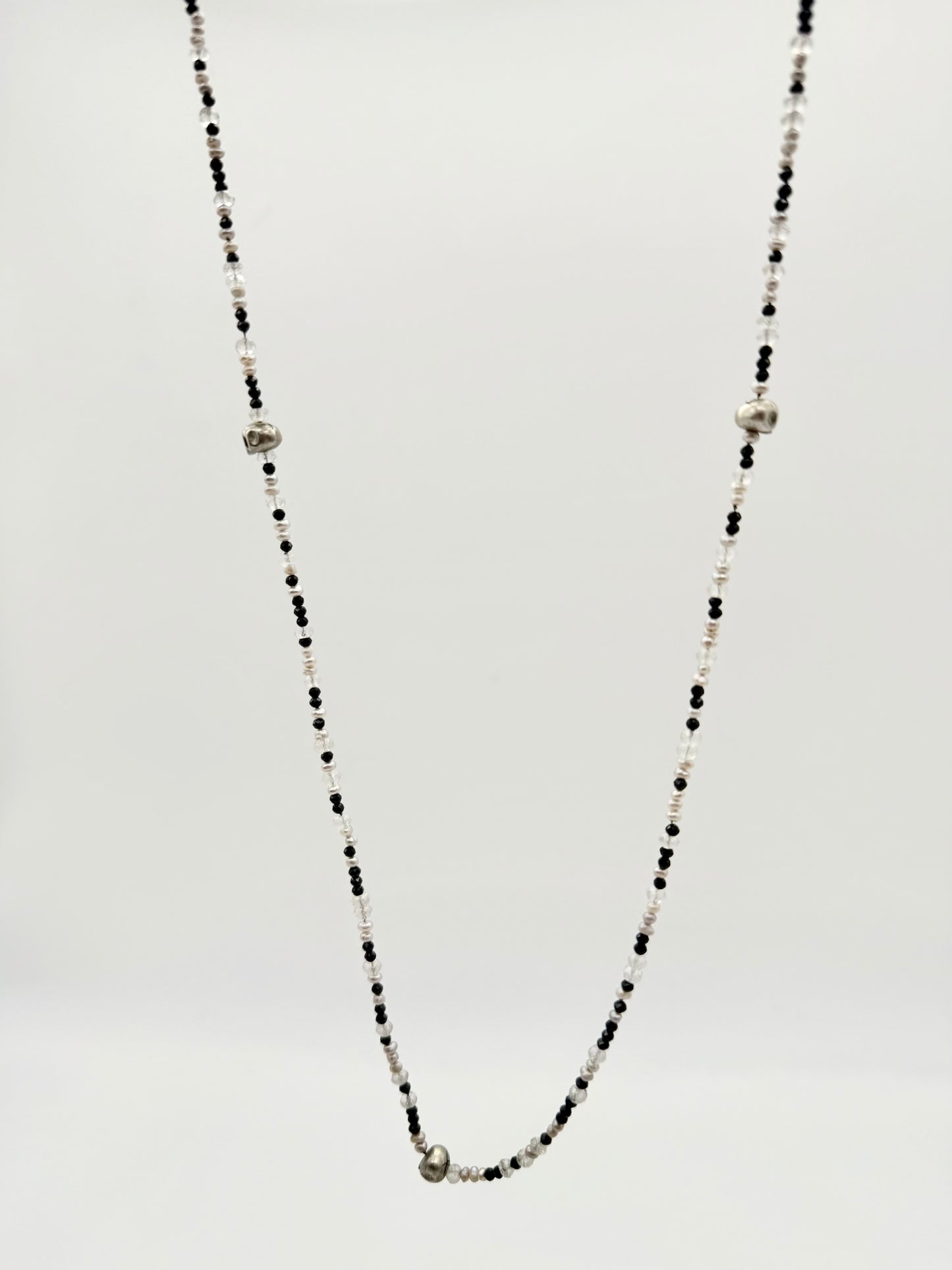 Freshwater Pearl and Sterling Silver Skull Necklace