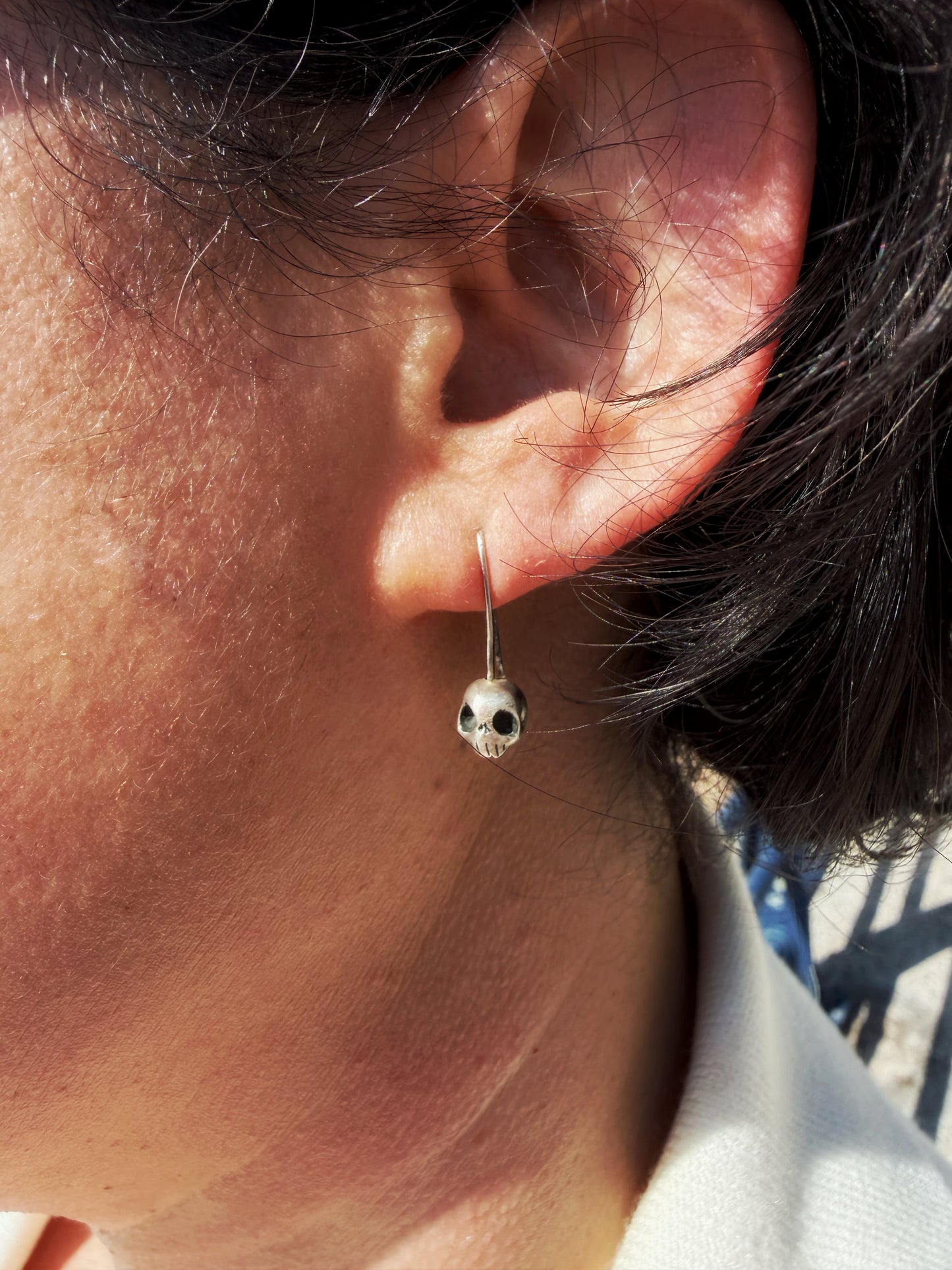 Silver Skull Drop Earrings
