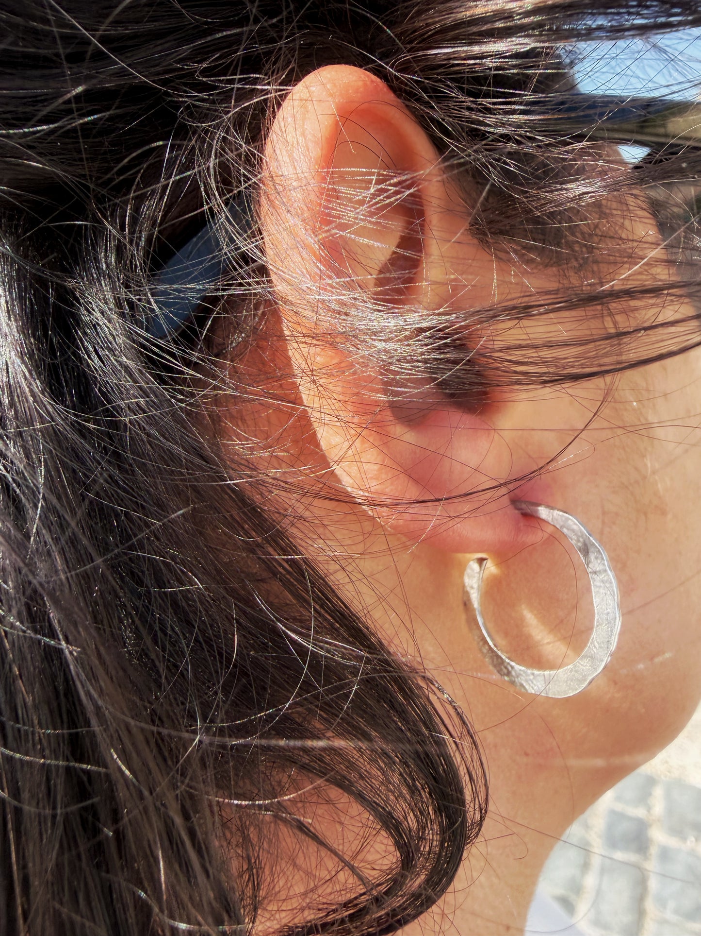 Hammered silver hoop earrings