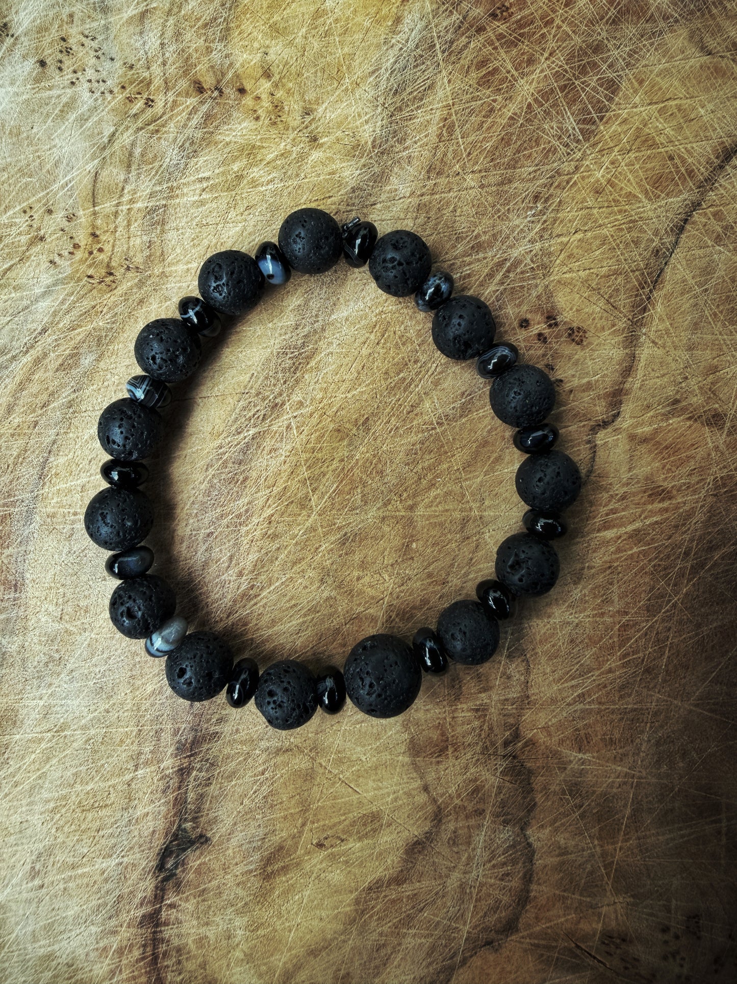 Black lava stone and agate bracelet