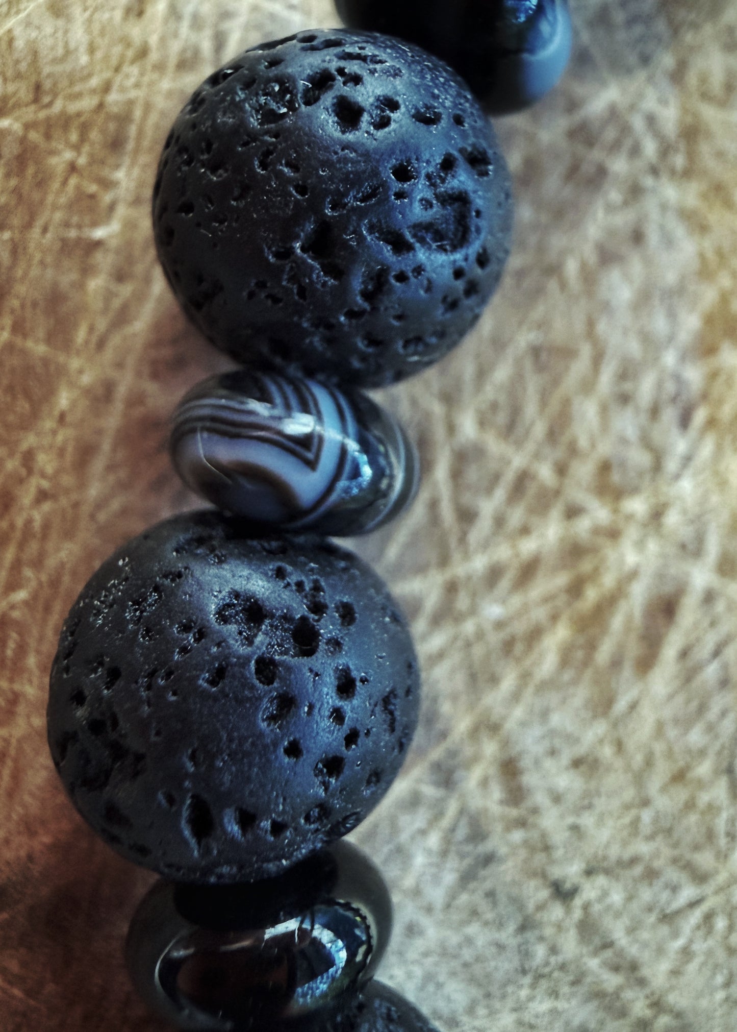 Black lava stone and agate bracelet