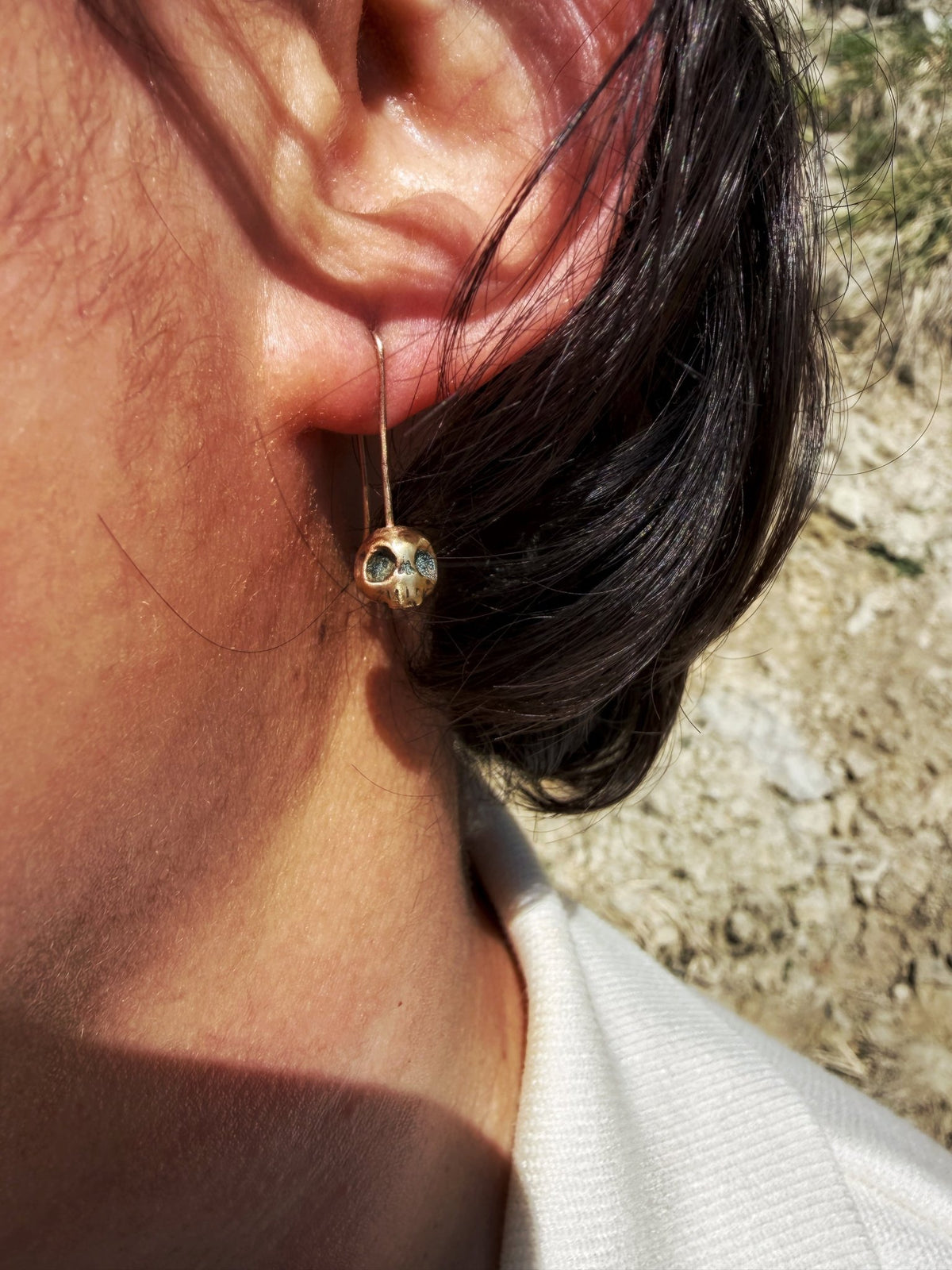 Gold Skull Drop Earrings - Virginia Allan