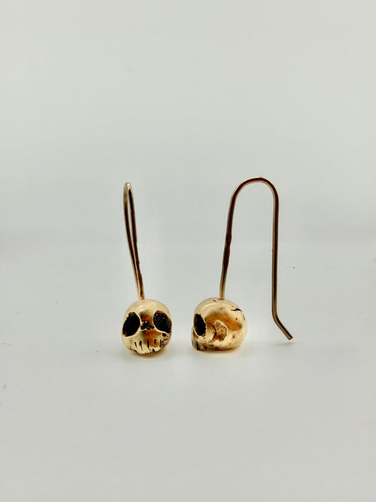 Gold Skull Drop Earrings - Virginia Allan
