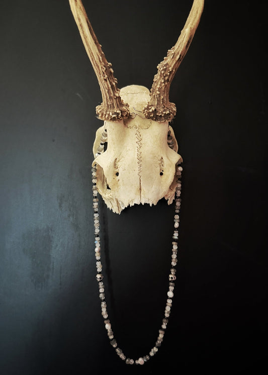 Short Pearl & Silver Skulls Necklace - Virginia Allan