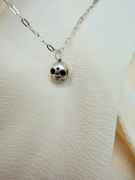 Silver Skull & Ruby Third Eye Necklace - Virginia Allan